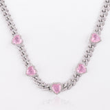 Pink Gemstones with Iced Out Cuban Chain Necklace_white gold