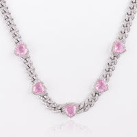 Pink Gemstones with Iced Out Cuban Chain Necklace_white gold