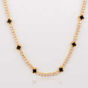 IcedOut Tennis Necklace with Black Clover Accents - Gold