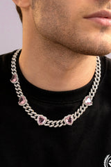 Pink Gemstones with Iced Out Cuban Chain Necklace_white gold