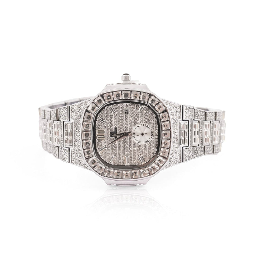Iced Out Baguette Watch Stainless Steel Luxury Timepiece