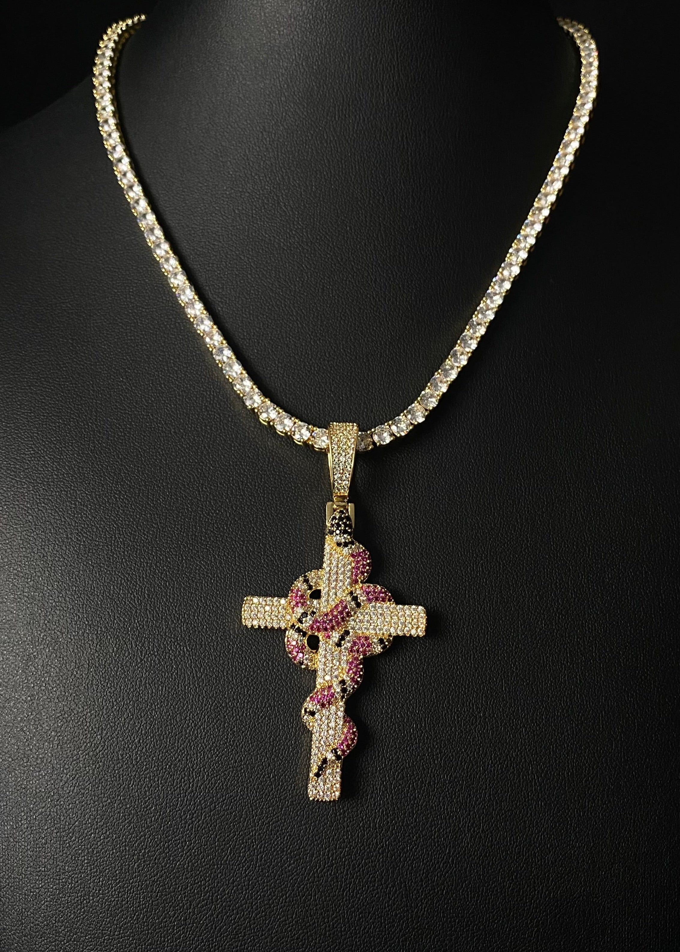IcedOut Cross Pendant Gold Stunning Cubic Zirconia Jewelry AU NZ - Technical View