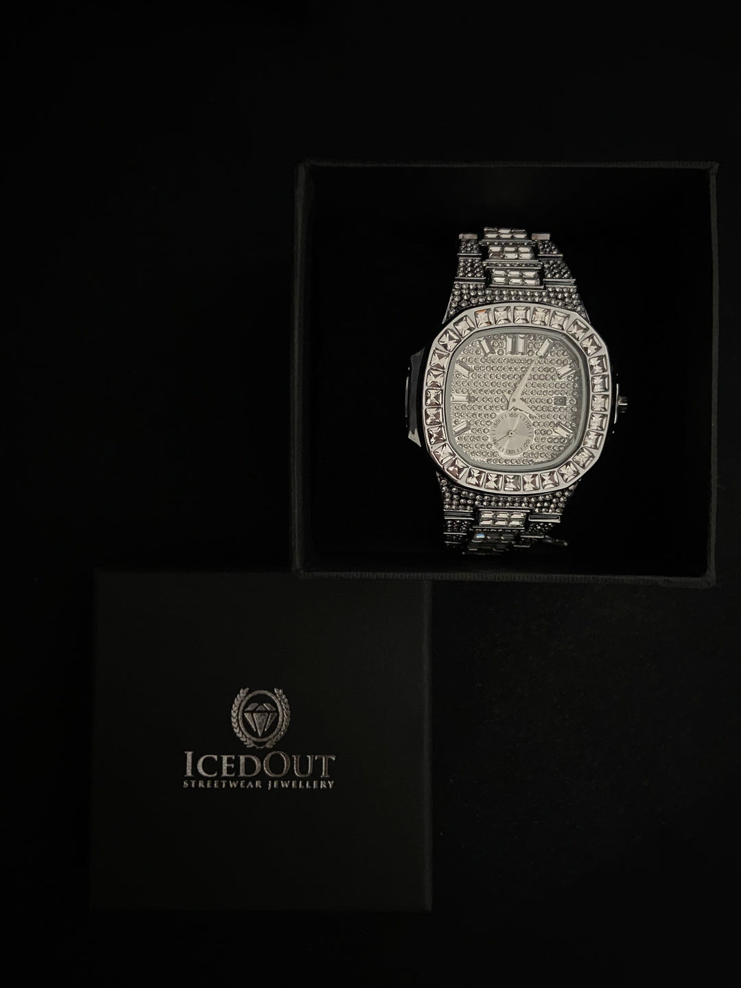 Iced Out Baguette Watch Stainless Steel Luxury Timepiece