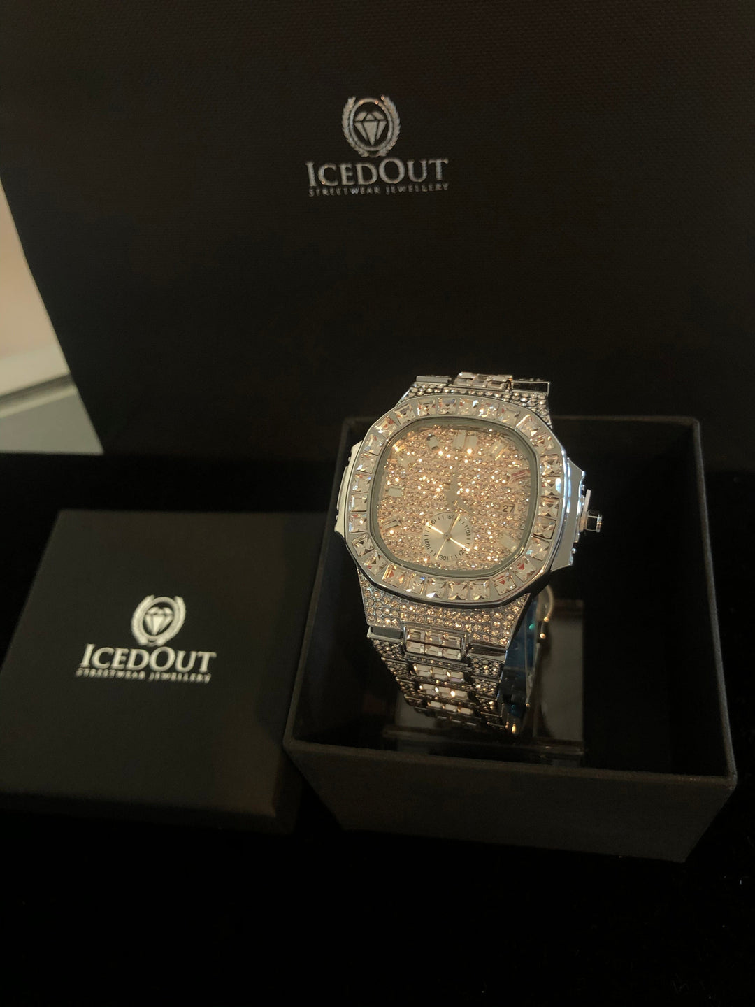 時計 Baguette Cut Ice Square Watch Baguette Cut Ice Square Watch Iced Baguette Cut Roman Numerals