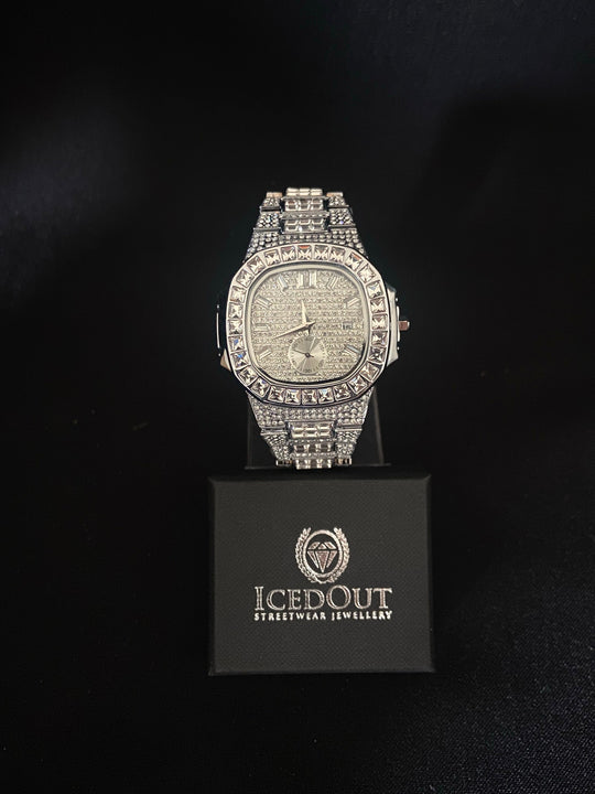 Iced Out Baguette Watch Stainless Steel Luxury Timepiece
